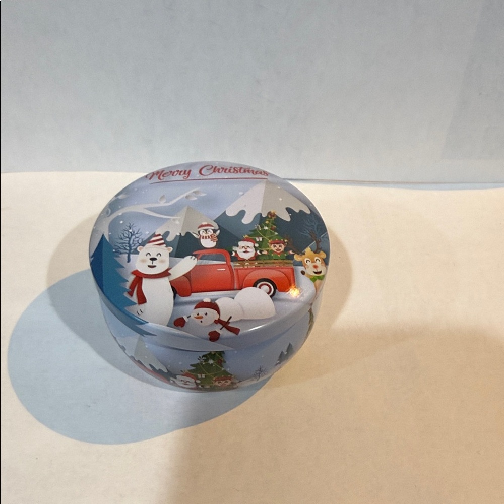 Festive Christmas Tin with Snowman and Santa Design